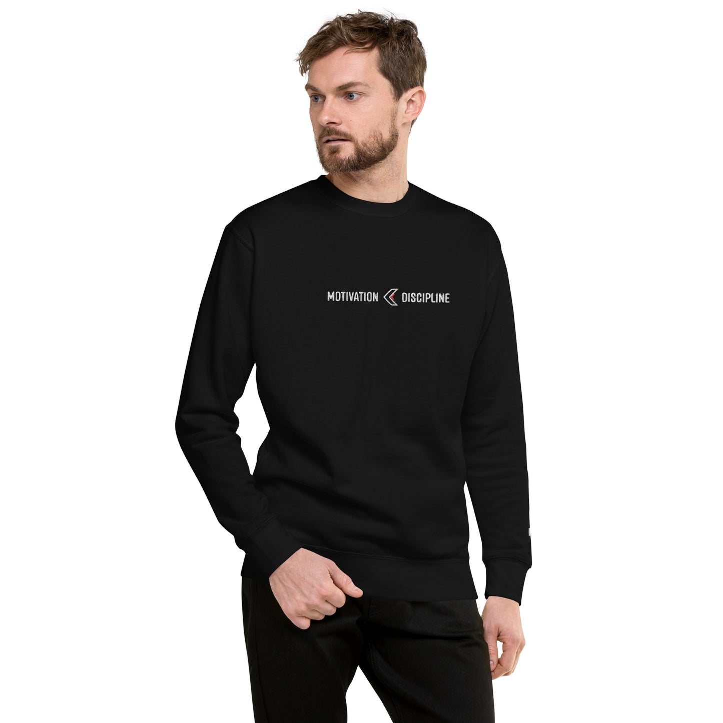 Motivation < Discipline Embroidery Sweatshirt - UNISEX